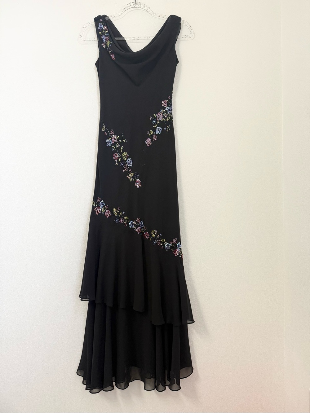 Vintage Y2K 90s Alex Evenings Slip Floral Sequin Maxi Dress Fairy Gown Size 2P